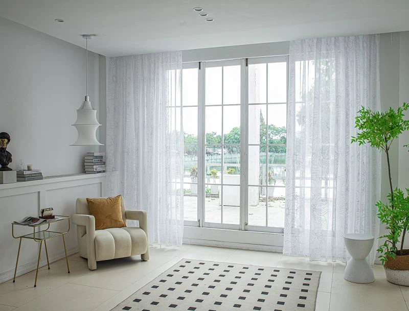 Doli FabricCurtain ak gwo flè ak papye ajan