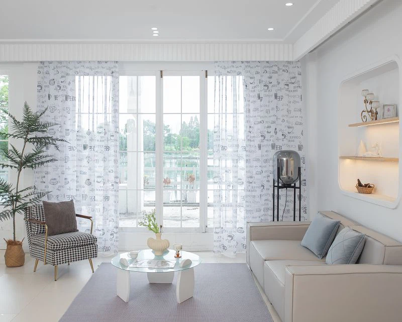 Doli ekran Fabricwindow ak kafe enprime tas