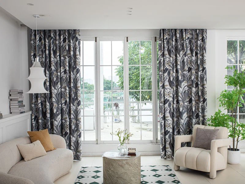 Tisi twal fin blan rido pitimi ak enprime gwo fèy modèl